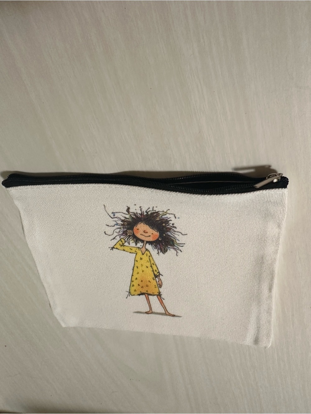 Canvas Cosmetic Pouch with Yellow Dress Illustration - Picture 3 of 3